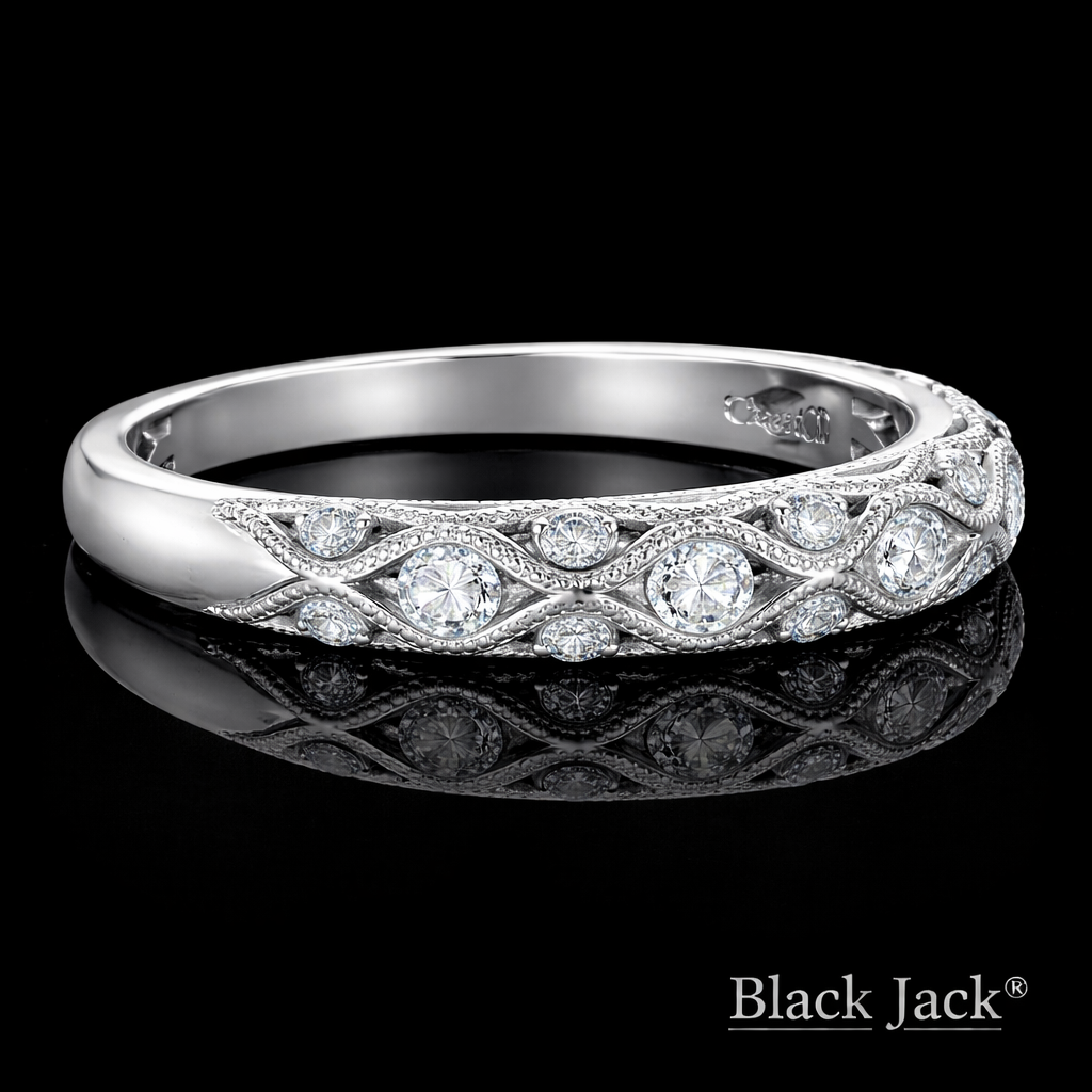 0.50 Carat Lab-Grown Diamond Women’s Wedding Band Vintage Wave Design in 14K White Gold