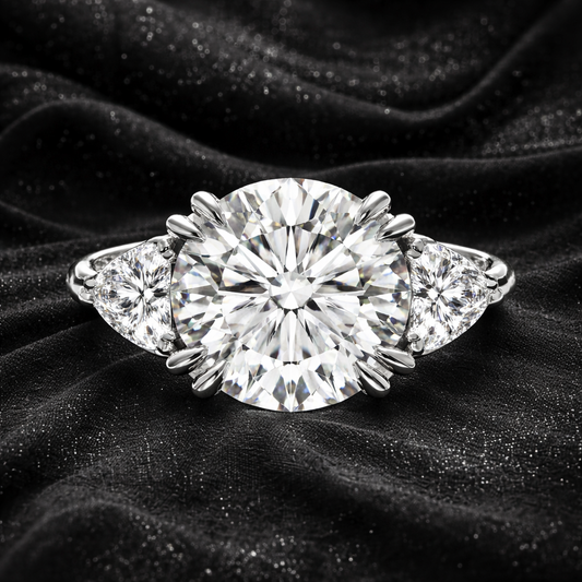 9.80 Carat Lab-Grown Diamond Three Stone Engagement Ring – Round Cut in 14K White Gold