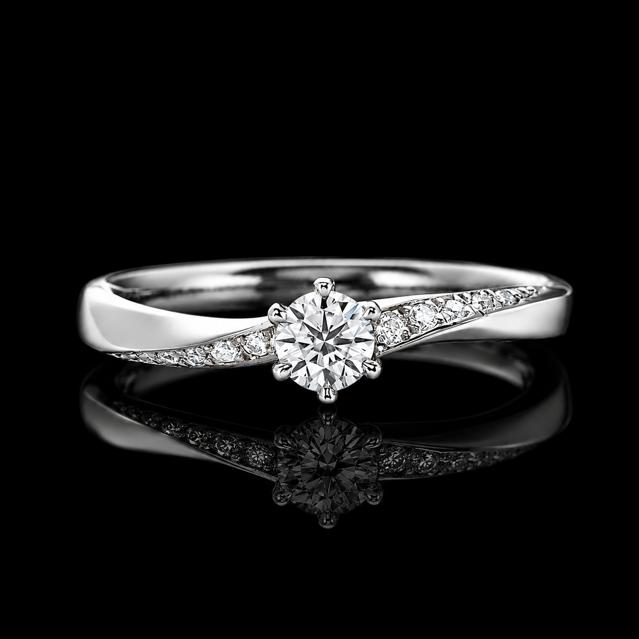 1.00 Ct Bereavement Gift Round Cut Twisted Pavé Bypass Ring in 14K White Gold Black Jack