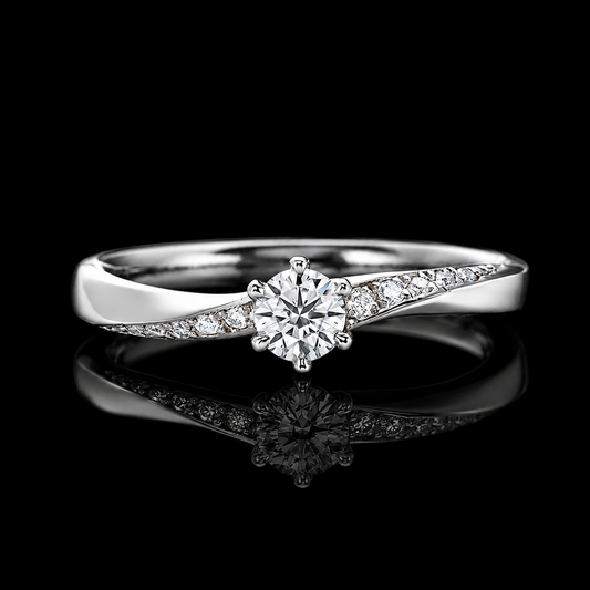 1.00 Ct Bereavement Gift Round Cut Twisted Pavé Bypass Ring in 14K White Gold Black Jack
