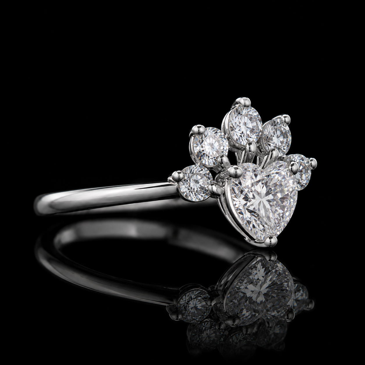 1.00 Ct Heart Promise Ring Memory Diamond Ring 14K White Gold Black Jack