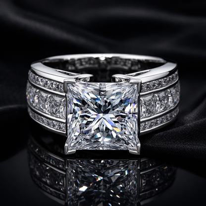 Diamond Princess Cut Triple Row memorial jewelry engagement Ring