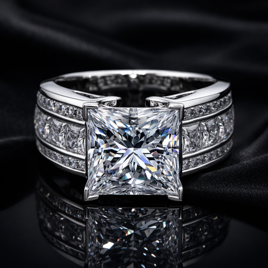 3.50 Carat Lab-Grown Diamond Triple Row Engagement Ring – Princess Cut in 14K White Gold