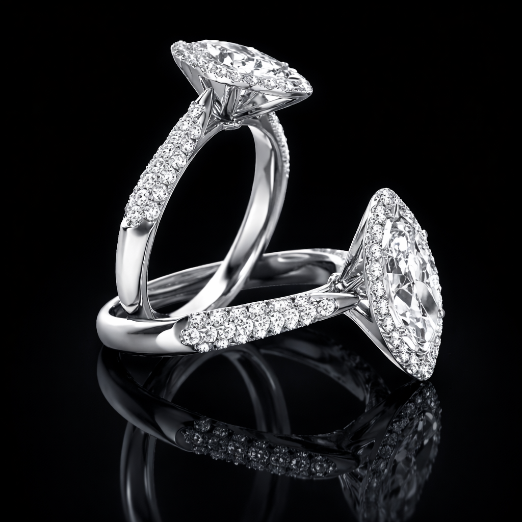 3.80 Carat Marquise Cut Moissanite Halo Pavé Engagement Ring in 925 Sterling Silver