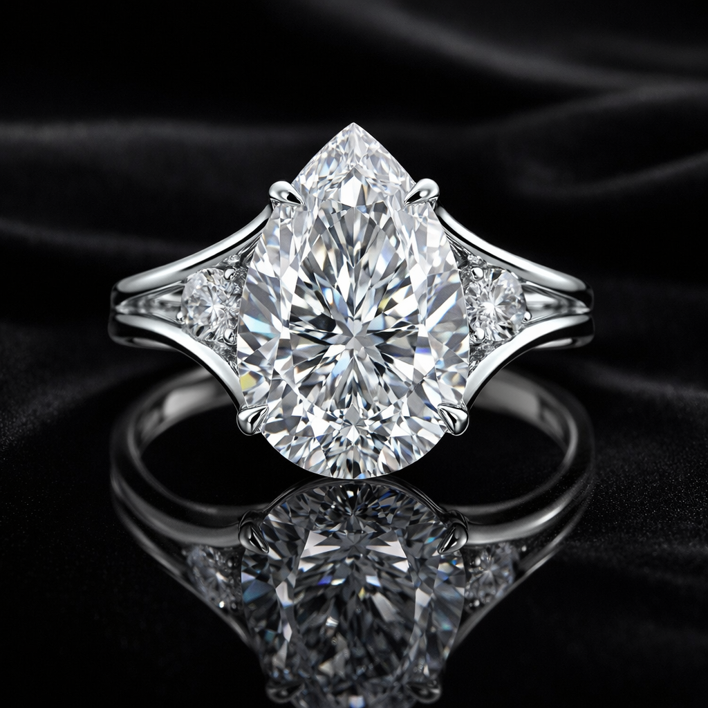 2.30 Carat Lab-Grown Diamond Three Stone Engagement Ring – Pear Cut in 14K White Gold