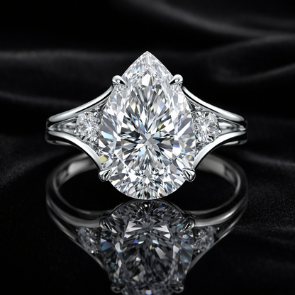 2.30 Carat Lab-Grown Diamond Three Stone Engagement Ring – Pear Cut in 14K White Gold