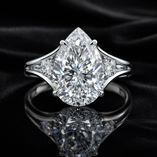 2.30 Carat Lab-Grown Diamond Three Stone Engagement Ring – Pear Cut in 14K White Gold