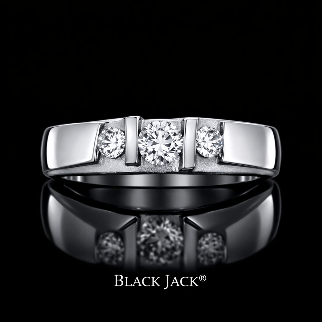 0.40 Ct Three Stone Round Cut Men’s Wedding Band Custom Memory Diamond Men’s Wedding Band Lab-Grown Diamond from Personal Carbon in 14K Gold