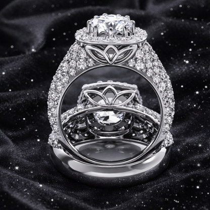 6.80 Carat Total Lab-Grown Diamond Double Pavé Halo Engagement Ring Round Brilliant in 14K White Gold