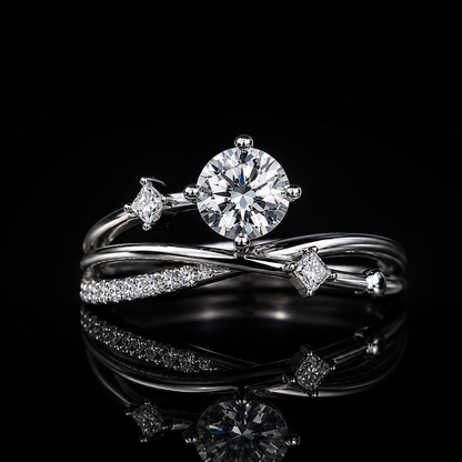 2.00 Ct Pet Loss Memorial Round Cut Princess Accent Multi-Row Ring in 14K White Gold Black Jack