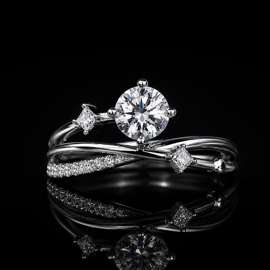 2.00 Ct Pet Loss Memorial Round Cut Princess Accent Multi-Row Ring in 14K White Gold Black Jack