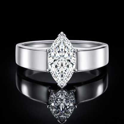 1.50 Ct Marquise Hair to Diamond Solitaire Ring in 14K White Gold Black Jack