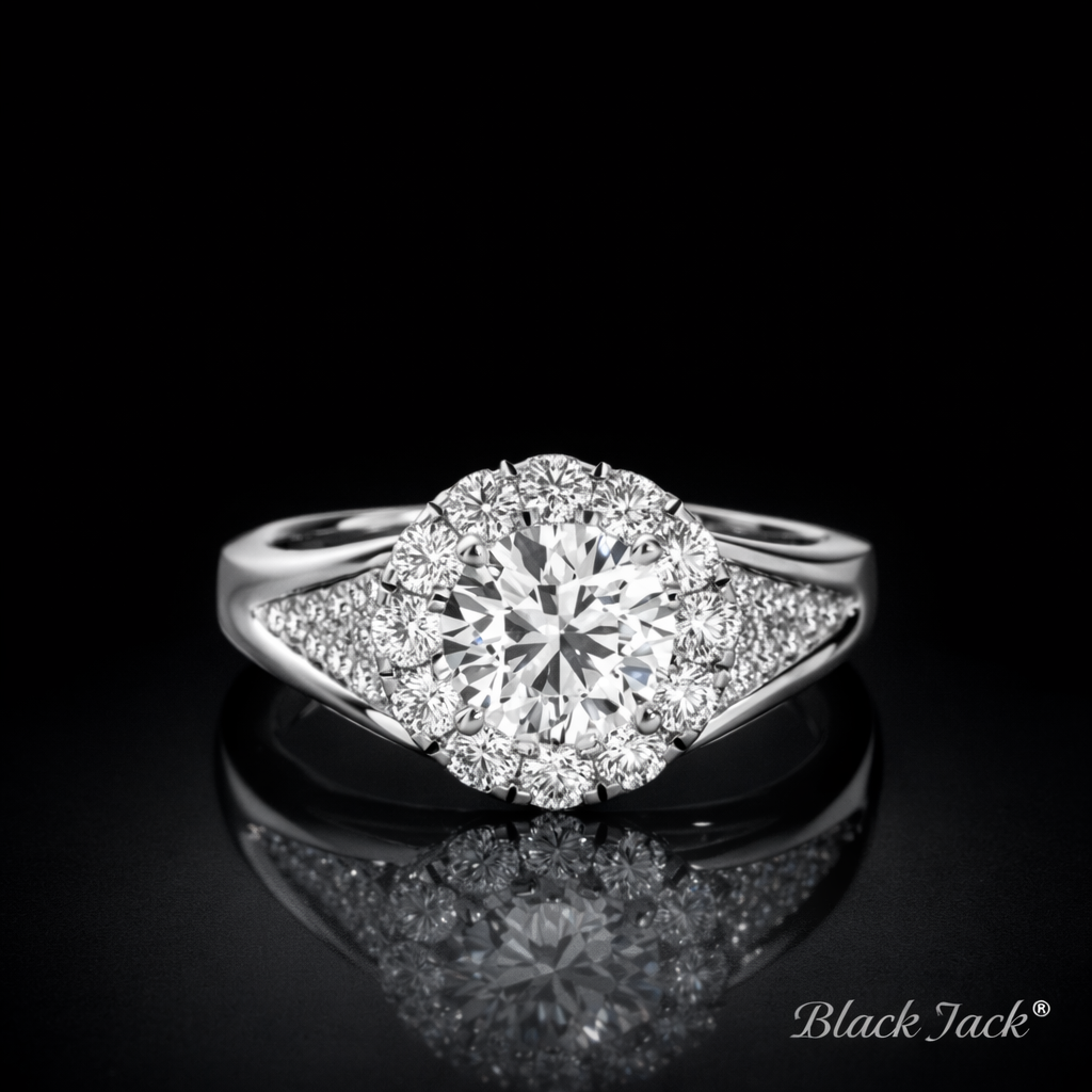 4.10 Carat Round Cut Moissanite Halo Pavé Engagement Ring in 925 Sterling Silver