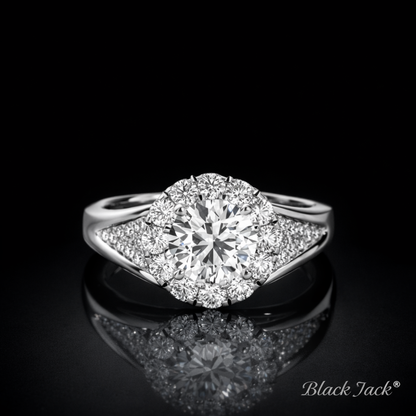 4.10 Carat Round Cut Moissanite Halo Pavé Engagement Ring in 925 Sterling Silver