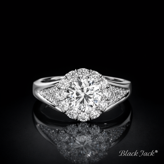 4.10 Carat Round Cut Moissanite Halo Pavé Engagement Ring in 925 Sterling Silver