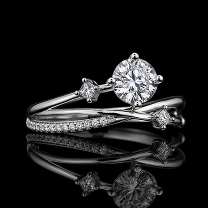 2.00 Ct Pet Loss Memorial Round Cut Princess Accent Multi-Row Ring in 14K White Gold Black Jack