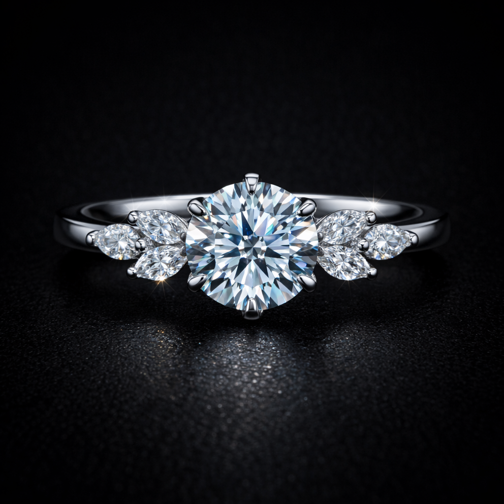 2.50 Carat Round & Marquise Cut Lab-Grown Diamond Three Stone Engagement Ring in 925 Sterling Silver