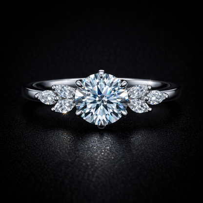 2.50 Carat Round & Marquise Cut Lab-Grown Diamond Three Stone Engagement Ring in 925 Sterling Silver