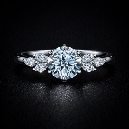 2.50 Carat Round & Marquise Cut Lab-Grown Diamond Three Stone Engagement Ring in 925 Sterling Silver