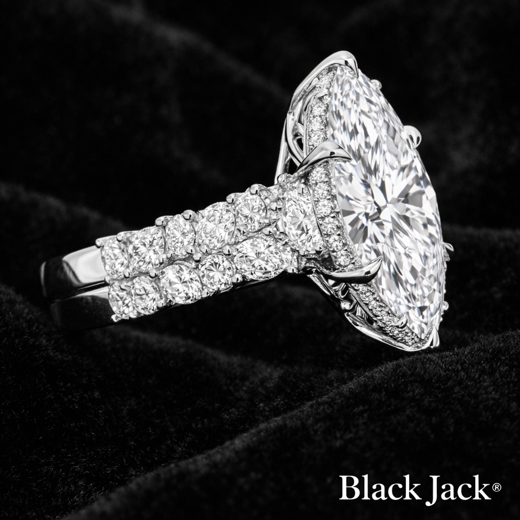 6.00 Carat Lab-Grown Diamond Halo Engagement Ring Marquise Cut with Pavé Band in 14K White Gold IGI Certified