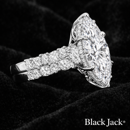 6.00 Carat Lab-Grown Diamond Halo Engagement Ring Marquise Cut with Pavé Band in 14K White Gold IGI Certified