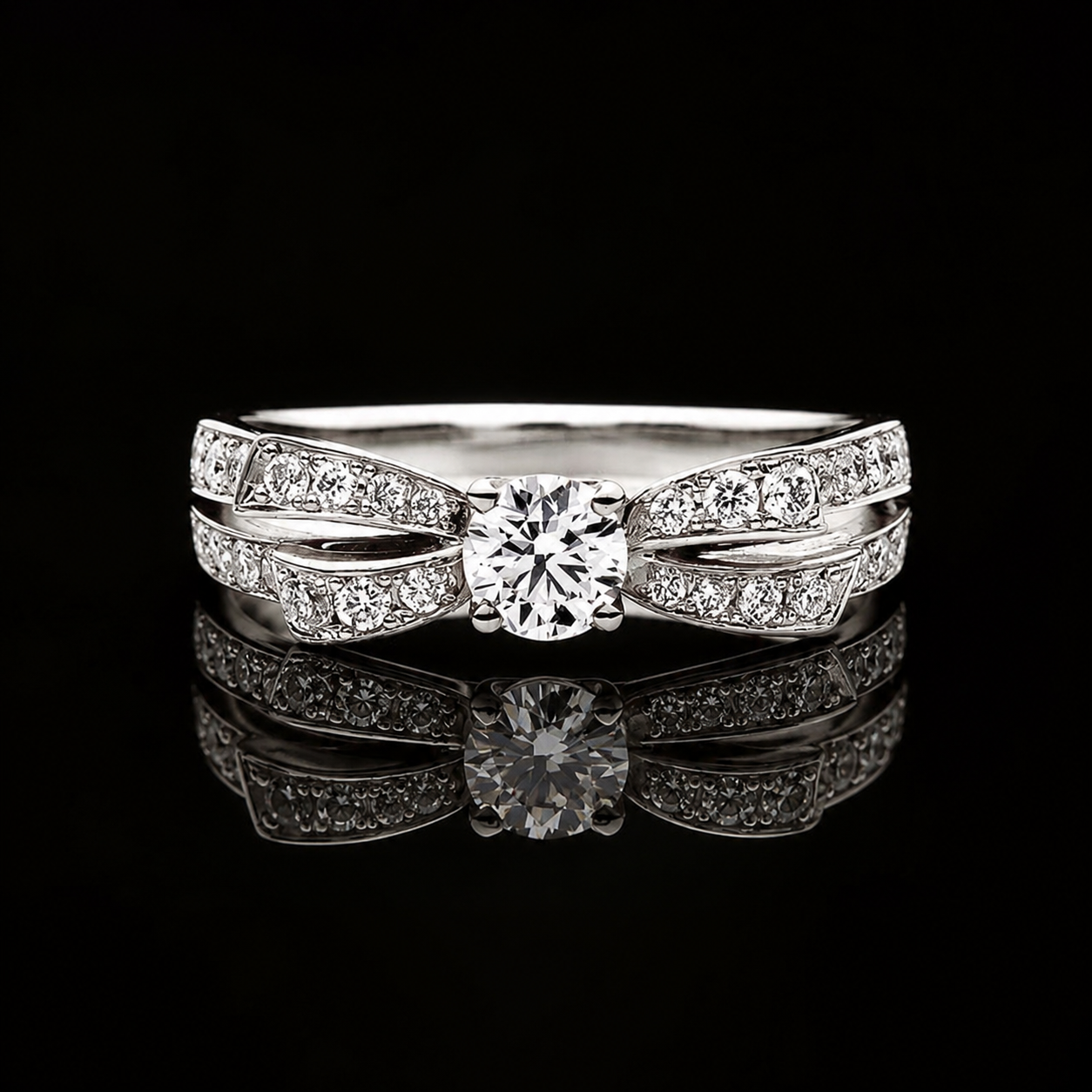 2.00 Ct Remembrance Jewelry Cushion Cut Double Row Pavé Ring in 14K White Gold Black Jack