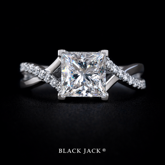 Princess Pavé Moissanite Memory Ring –1.40 Ct Total | Human & Pet Ashes in 14K White Gold | Black Jack®