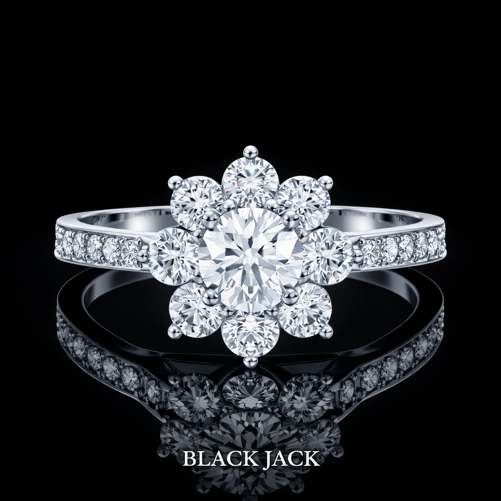 2.00 Ct Floral Remembrance Diamond Ring in 14K White Gold Black Jack