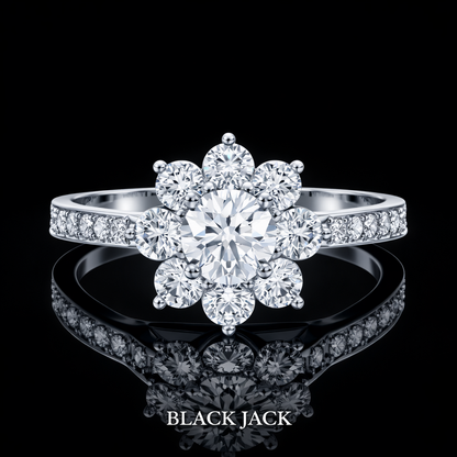 2.00 Ct Floral Remembrance Diamond Ring in 14K White Gold Black Jack