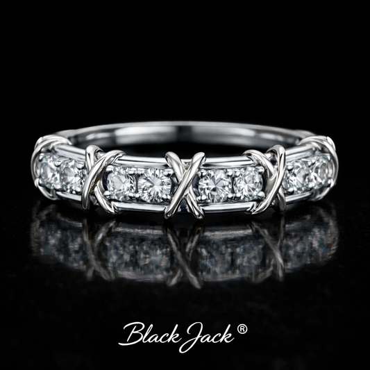 0.70 Carat Round Cut Lab-Grown Diamond X-Prong Wedding Band Ring in 925 Sterling Silver