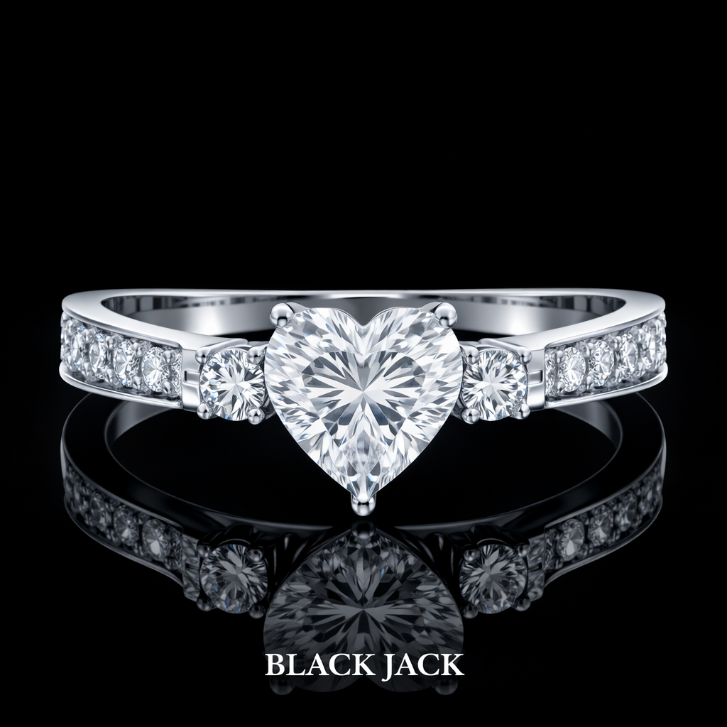 2.10 Ct Heart Human Ashes to Diamond Engagement Ring in 14K White Gold Black Jack