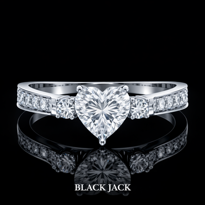 2.10 Ct Heart Human Ashes to Diamond Engagement Ring in 14K White Gold Black Jack