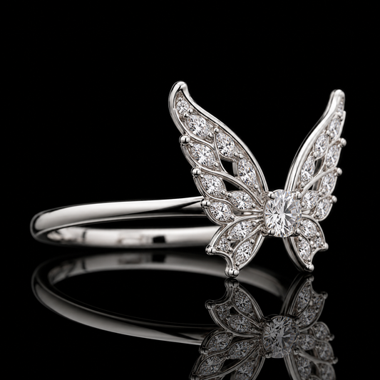 2.00 Ct Grief Gift Round Cut Butterfly Diamond Ring in 14K White Gold Black Jack