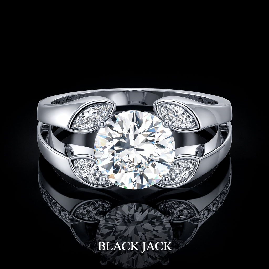 1.80 Ct Round Ashes to Diamond Split Shank Engagement Ring in 14K White Gold Black Jack