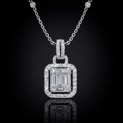 2.00 Ct Lab-Grown Diamond Emerald-Cut Halo Pendant in 925 Sterling Silver