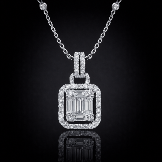 2.00 Ct Lab-Grown Diamond Emerald-Cut Halo Pendant in 925 Sterling Silver