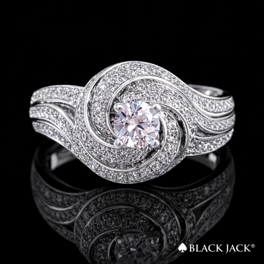 2.30 Carat Round Cut Moissanite Swirl Pavé Engagement Ring in 925 Sterling Silver