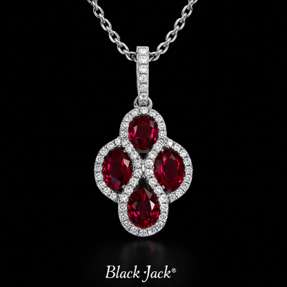 4.35 Carat Four Stone Ruby & Moissanite Halo Pendant in 925 Sterling Silver