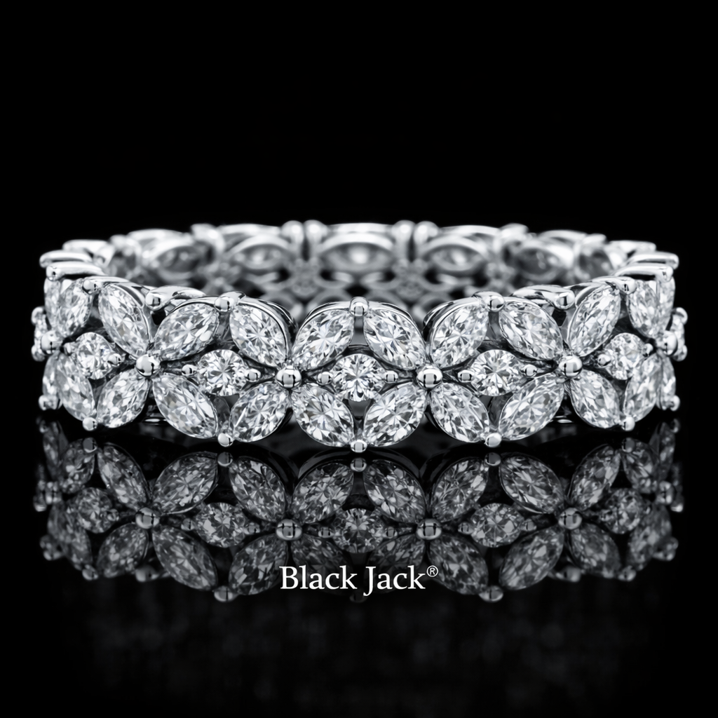 4.50 Carat Lab-Grown Diamond Wedding Band Marquise & Round Floral Design in 14K White Gold