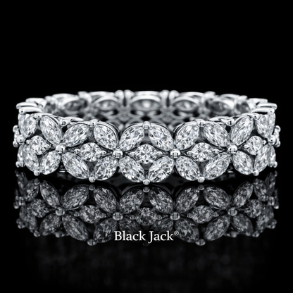 4.50 Carat Lab-Grown Diamond Wedding Band Marquise & Round Floral Design in 14K White Gold
