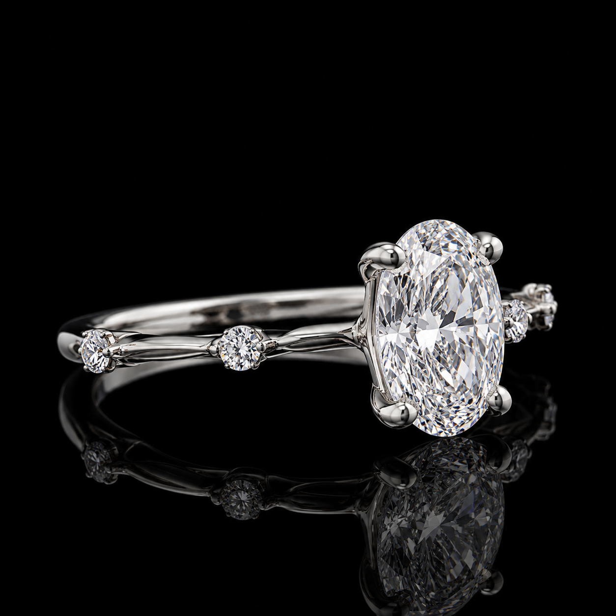 2.00 Ct Human Ashes Diamond Oval Cut Four-Stone Accent Ring in 14K White Gold Black Jack
