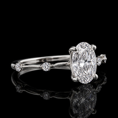 2.00 Ct Human Ashes Diamond Oval Cut Four-Stone Accent Ring in 14K White Gold Black Jack
