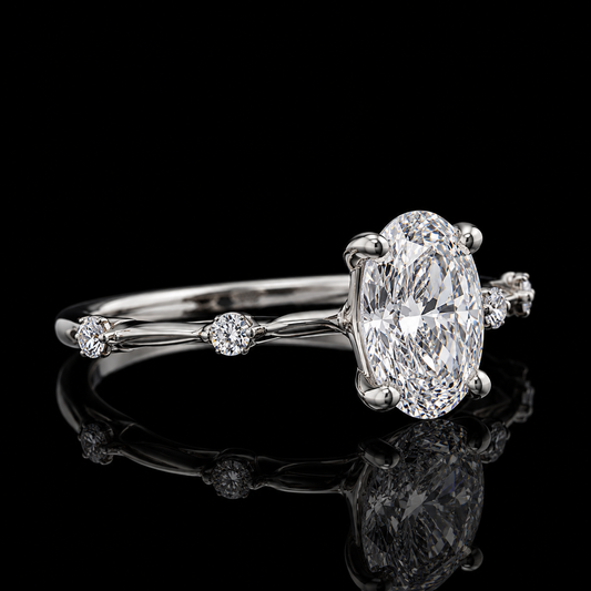 2.00 Ct Human Ashes Diamond Oval Cut Four-Stone Accent Ring in 14K White Gold Black Jack