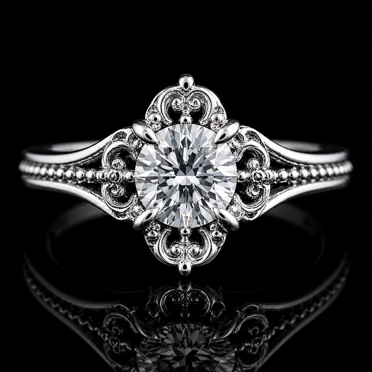 2.00 Ct Vintage Filigree Memorial Diamond Engagement Ring in 14K White Gold Hair Diamond Ring Black Jack