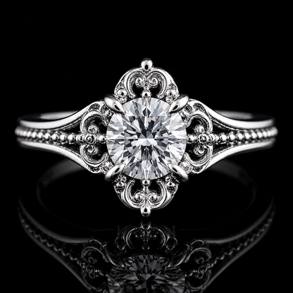 2.00 Ct Vintage Filigree Memorial Diamond Engagement Ring in 14K White Gold Hair Diamond Ring Black Jack