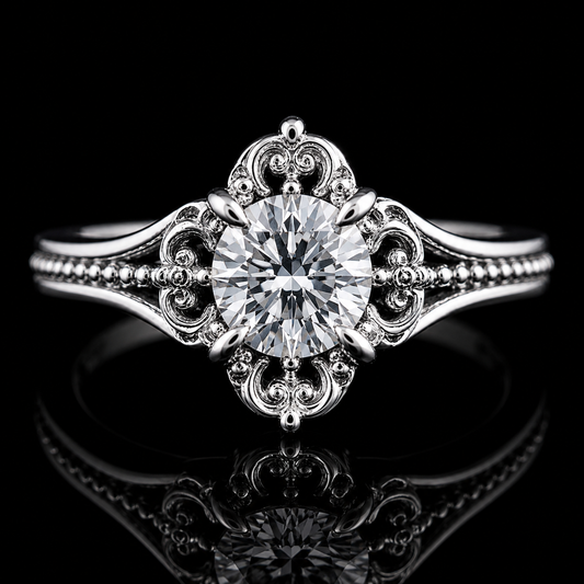 2.00 Ct Vintage Filigree Memorial Diamond Engagement Ring in 14K White Gold Hair Diamond Ring Black Jack