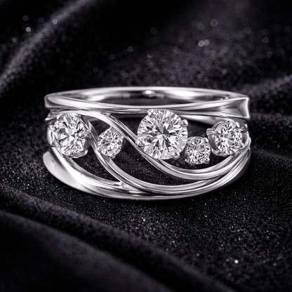 1.00 Carat Custom Memory Moissanite Wave Five-Stone Ring – Lab-Created Moissanite from Personal Carbon in 14K White Gold