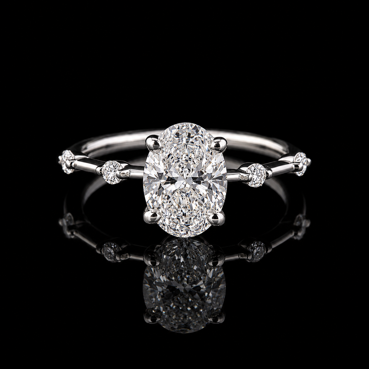 2.00 Ct Human Ashes Diamond Oval Cut Four-Stone Accent Ring in 14K White Gold Black Jack