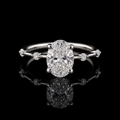 2.00 Ct Human Ashes Diamond Oval Cut Four-Stone Accent Ring in 14K White Gold Black Jack