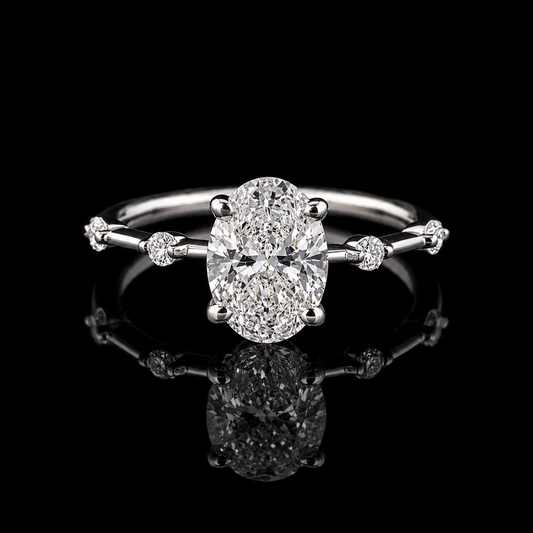 2.00 Ct Human Ashes Diamond Oval Cut Four-Stone Accent Ring in 14K White Gold Black Jack